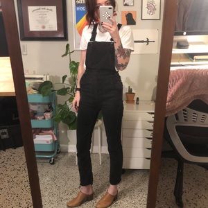 Madewell black denim cut off overalls size XS